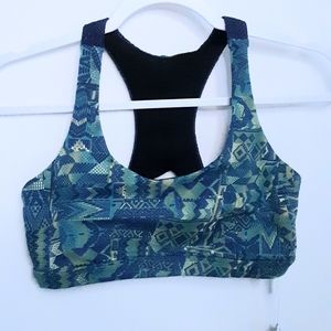 Liquido Blue/Green/Gold Mesh Back T-Strap Sports Bra/Bikini Top Size Juniors Lg